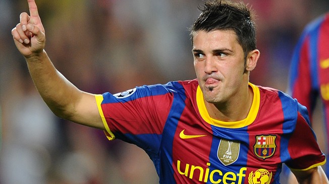 David Villa menjaring gol kemenangan Barcelona ketika menentang Sporting Gijon.