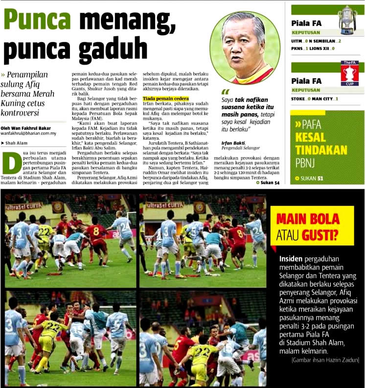 ATM vs Selangor gaduh - pergaduhan pemain ATM, Selangor